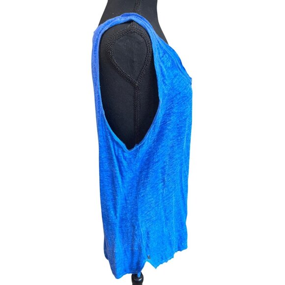 Dear John Cobalt Blue 100% Linen Tank Top Button Size L Beach Nautical Resort - Picture 3 of 11